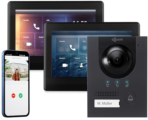 GOLIATH® PRO 2 Draht Türklingel & Türsprechanlage mit Kamera & Monitor [Full HD] - Klingel mit Kamera & Monitor - Doorbell Camera - Video Sprechanlage mit Türöffner - Videotürklingel Weitwinkelkamera