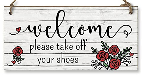 Handmade Wooden Hanging Wall Plaque Welcome Please Take Off Shoes Decorative Sign Family Home Hallway