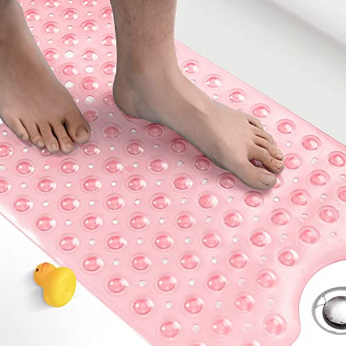 HITSLAM Badewannenmatte rutschfest, 101 x 40cm Extra Lange Antirutschmatte Badewanne, Duschmatte rutschfest BPA Frei, Schimmelresistent & Maschinenwaschbar Badematte, Rosa