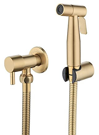 Nvanvmm Bathroom Toilet Bidet Tap Kit Brushed Gold Wall Mounted Bidet Sprayer Shower with Shut-Off Valve