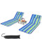 KOMFOTTEU Lot de 2 Matela de Plage Pliable avec Table Basse, Tapis de Plage, Dossier réglable en 5 Positions, Lits de Plage avec Appuie-tête, Portable avec Bandoulière, 151 x 55,5 cm (Rayé)