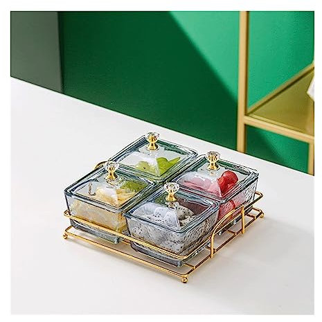 Salad Bowl Silver Gray Glass Dipping Bowl Set with Metal Tray Removable Dip Bowls are Used for Appetizers Condiments Chips Fruits Candies Nut Snack Bowl (Color : Gold)