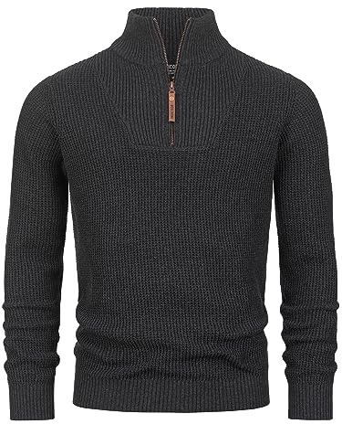 Indicode Herren INYassip Strickpullover mit Stehkragen und Reißverschluss | Klassischer Pullover für elegante und legere Outfits, Strickpullover, Herrenpullover, Freizeitpullover, Troyer für Männer