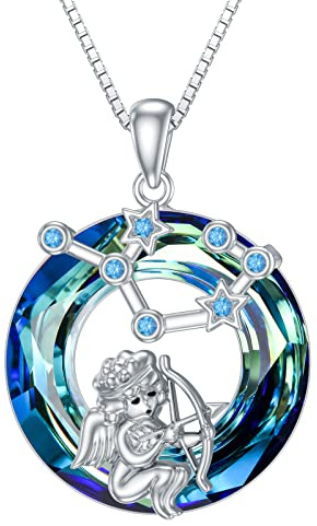 enjoylifecreative Damen 12 Sternzeichen Kristall Halskette 925er Sterling Silber Horoskop Geburtsstein Anhänger Kette Sternbilder Astrologie Schmuck Geschenke für Frauen Mädchen