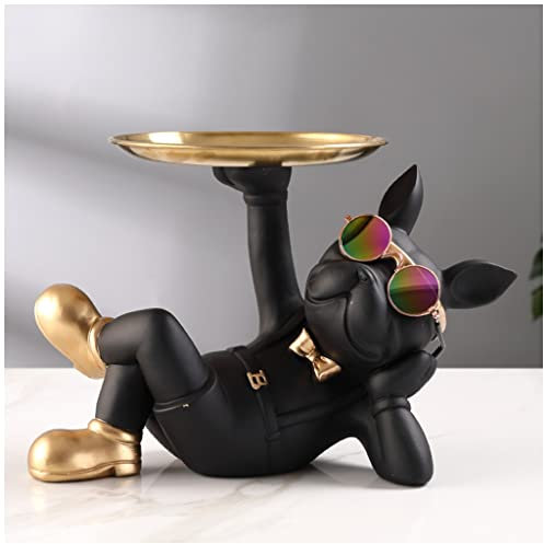 Dekoschale Schmuckaufbewahrung Brille Hund Skulptur Statue, Taschenleerer Dekoschalen Modern Tray Organizer Exquisite SchlüSsel Telefon MüNze äNdern Uhren Schmuck Tablett Gold ( Color : Black )