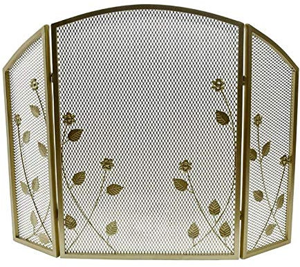 Funkenschutz Für Kamine, Großer Goldschmiedeeiserner Kaminschutz, 3-Teiliges Verziertes Metallgitter, Stehendes Gitter, Babysicherer, Feuerfester Zaun, Funkenschutz