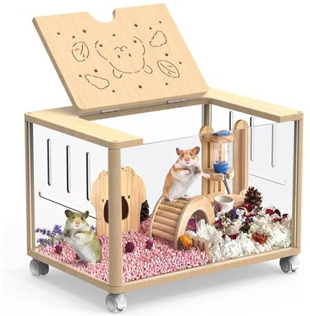 Hamsterkäfige Holz Hamsterkäfig Transparent Acryl Hamsterkäfig Hamstervilla Zuchtbox für Hamster/Chinchilla/Kaninchen/Küken