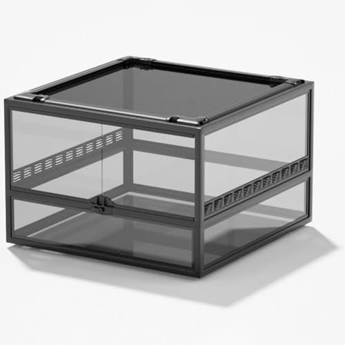 MegLob Reptilienglas -Terrarium, Reptilienzüchterbox Mit Visuell Ansprechender, Transparenter Lebensmittelfuttertank, Schwimmerglas Eco Regenwald Fütterungsbox, Amphibien -Terrarium,E