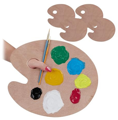 Relaxdays Mischpalette Holz, 5er Set, Farben mischen, B x T: 26 x 30 cm, Griffloch, Malpalette, Natur