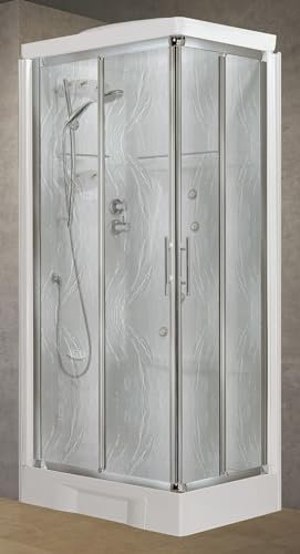Novellini New Holiday A90 Hammam 90 x 90 cm Cabine de douche multifonction Ouverture Coulissante Angle Mitigeur Mécanique Verre Aqua Profil Silver Hydromassage Sauna Tige Montée Hauteur 225,5 cm