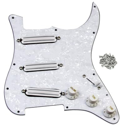 FLEOR Vorverdrahtetes Pickguard SSS Load Pickguard mit Alnico 5 Hot Dual Rail Humbucker Pickups Set, White Pearl