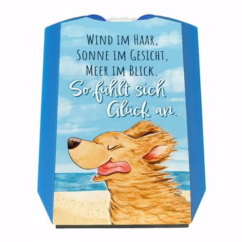 speecheese Hund Parkscheibe mit Spruch Wind Sonne Meer - pures Glück Strandflair für Autofahrer Brise Sonnenschein für Gute Laune Positives
