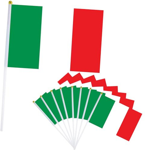 10 piezas Bandera de Mano Italia,Pequeña Personalizada Banderas con Mastil para Decoración Patio,Balcón,Jardin,Barra,para Juegos de Fútbol,Eventos Deportivos,Día Nacional,Fiesta de Italia