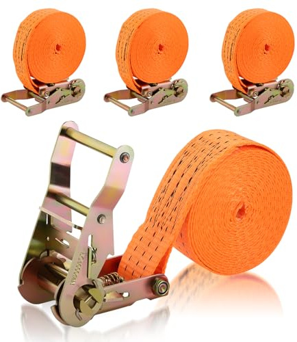 GEARMONSTER 4 Stück Spanngurte mit Ratsche, 6m lang, 38mm breit, Ratschengurte, Belastbarkeit 2000 daN, Befestigungsgurt für Auto, Sackkarre, Motorrad, Gepäck, Camping, Feste Ladung
