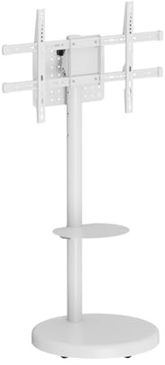 Ewent Soporte de TV de Suelo, Soporte Móvil con Ruedas para Televisores de Plasma/LED/LCD de hasta 86 y 50 kg,Carro para TV con 2 Estantes, Diseño Inclinable, Ajustable en Altura y Ancho, Blanco