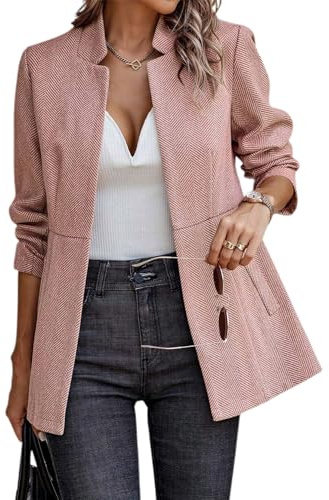 FM2018XSL Giacca da Ufficio a Maniche Lunghe da Donna Casual Blazer da Donna con Tasche Elegante Cappotto con Colletto Ritagliato