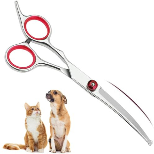 Bangbobi Hunde Schere gebogen - Effilierschere für Hundehaare Schneiden, Fellschere mit runder Spitze für maximale Sicherheit, Edelstahl-Fellschere für Hunde und Katzen