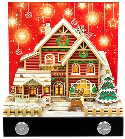 3D Memo Pad 2025 Schreibtischkalender mit LED-Licht Weihnachtshaus Papier Skulptur Xmas 3D Papier Schnitzerei Kunst Notizblock Kreative Notizen Pad DIY Weihnachtsgeschenke