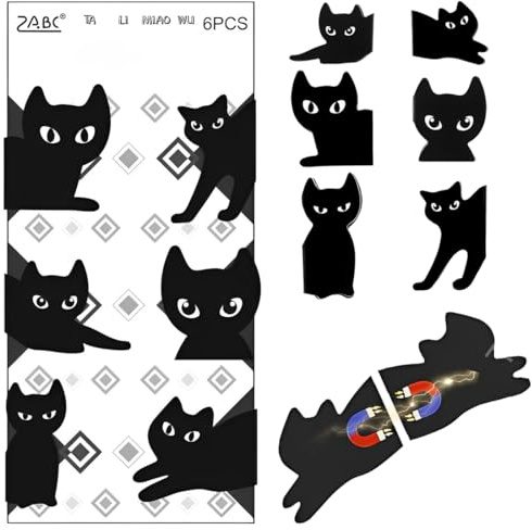 MEXRUMI 6 Stück Magnetische Lesezeichen Schwarze Katze Lesezeichen,Niedliche Katzen Lesezeichen Magnetische Buchseiten Marker Für Kinder,Lehrer,Buchliebhaber Und Katzenliebhaber