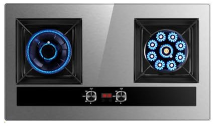 Fornello A Gas 2 Fuochi,Fornello Convertibile NG/GPL,Piano Cottura Da Tavolo/Piano Cottura In Rame Fuso In Acciaio Al Titanio Incorporato, Con Protezione Anti-Fiamma,per Camper Domestico,5.2KW(NG)