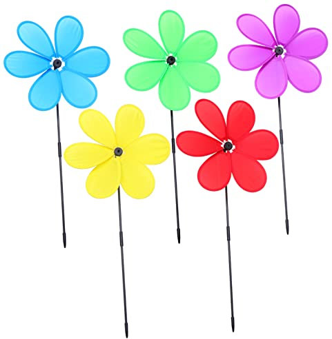 CAXUSD 5pièces Lot de Moulins à Vent Colorés pour Jardin Pelouse Jouets pour Garçon Fille Décoration Extérieure