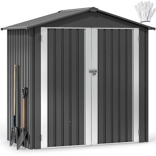 YITAHOME Gerätehaus 1,8x1,2m Wetterfestes Gerätehäuser mit Sicherheitsschloss & Belüftungssystem – Praktische Aufbewahrung für Rasenmäher, Gartengeräte in Garten, Terrasse oder Hof (Dunkelgrau)