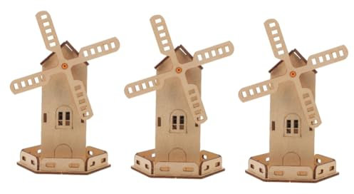 WOFASHPURET 3 Sätze Solare Windmühle Einzigartige Broschen Verstellbare Babytüren Kaschmir Mini-schlüsselanhänger Dreifach Maschine Malen-nach-zahlen-sets Für Puppe Light Brown Hölzern