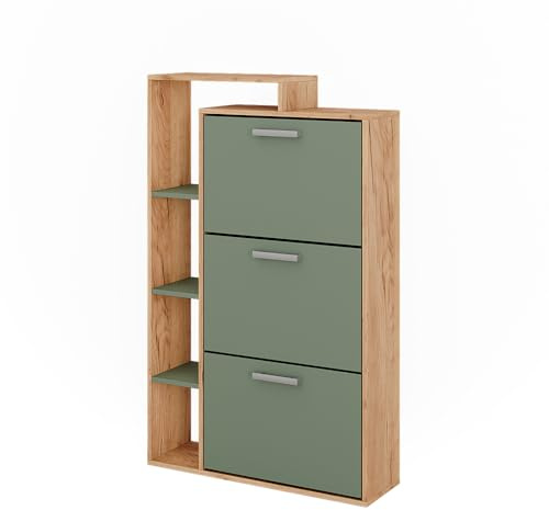 Vicco Schuhkipper Orlando, Goldkraft Eiche/Grün, 80 x 128.3 cm mit 3 Fächern