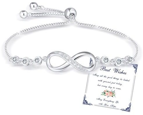 Esmoly Pulsera Mujer Infinity Bracelet Brazalete Plata con 5A Circonia y 12 tipos de Piedras Naturales Ajustable Regalos Originales Para Mujer Niña (04)