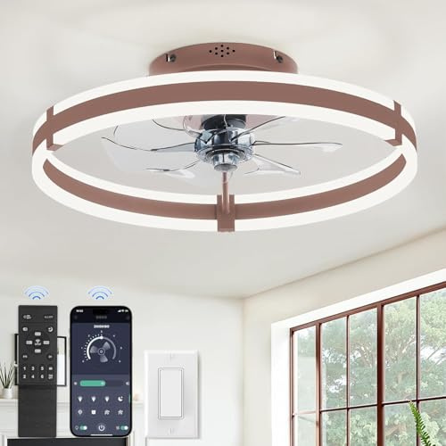 ZMISHIBO Ventilateur de Plafond 50cm avec Lumière LED, Contrôle par APP et Télécommande, Montage Bas, 2200LM Lumière LED Dimmable, 3 Températures de Couleur, 6 Vitesses, Moteur DC Silencieux