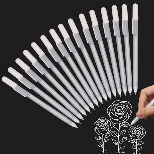 MOTIBACK 15-teiliges Set weißer Gelstifte für präzises Zeichnen und Schreiben auf schwarzem Papier, schnelltrocknende Tinte für Künstler, Büro und Schule