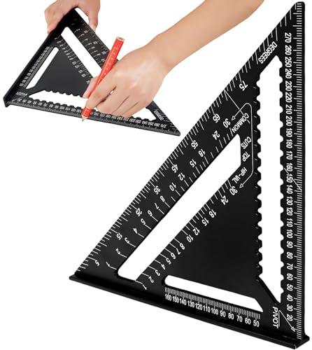 Snickarvinkel med vinkelmätningsfunktion 310 x 310 x 430 mm triangelformad aluminiumlegering korrosionsbeständig klar skala triangel linjal för snickare byggmän ingenjörer konstnärer