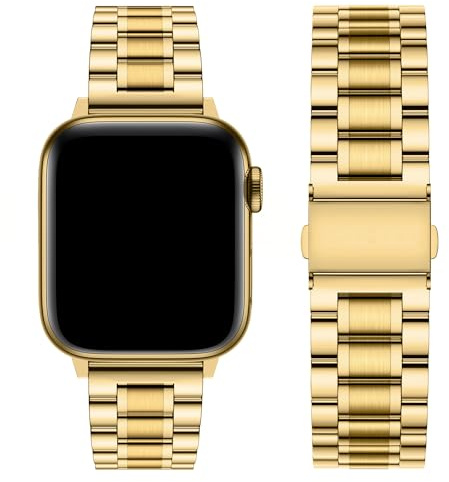 Fullmosa Bracelet Compatible avec Apple Watch 42mm(Series 11/10) 40mm 41mm 38mm, Bracelet iwatch en acier inoxydable pour Apple Watch SE3/2/1 Séries 11 10 9 8 7 6 5 4 3 2 1,Or