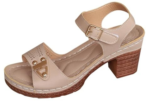 Sandalen Breite Füße Damen Damen Wasserdichte Schuhe Dicken Absätzen, Runder Zehenpartie, Schnalle, Fischmaul, Römersandalen, High Heels, Leichte und Bequeme Aktionen Sonderangebote Heute khaki 36