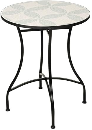 Well Home Table de bistrot avec Motif mosaïque 60 x 71 cm, Tube de Fer et Plaque de crème et Vert Sauge