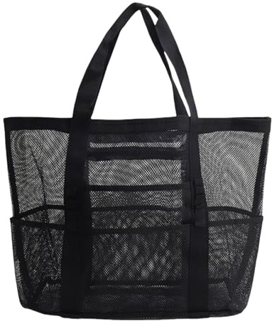 MUNKST Large Mesh Pool Tote Bag,Beach Bags for Women with Zip Waterproof Pocket,Summer Holiday Essentials Family Travel Bag,Reusable Shopping Grocery Shoulder Bag for Picnic Gym School (black)