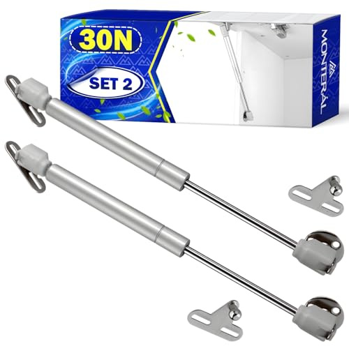 2 Piezas Amortiguador Puerta Cocina 30N Color Níquel - Pistones Hidraulicos Muebles Cocina y para Armarios con Kit de Montaje - Garantía de 10 Años - MONTERAL