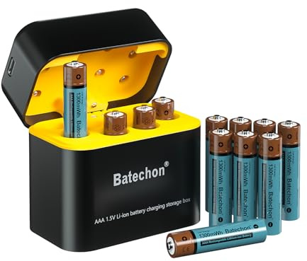 Batechon AAA Lithium Rechargeable Batteries 12 Pack with Fast Charger, Triple A Lithium Battery High Capacity 1.5V 1300mWh, Long-Lasting Rechargeable AAA Battery