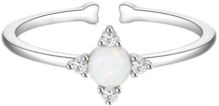 Wycian Eheringe Deko Damen Ring Opal Weißgold 9K Au375 4mm Runde Form Opal Größe 58 (18.5) Vorsteckring für Mutter Einfach Schmuck Geschenk