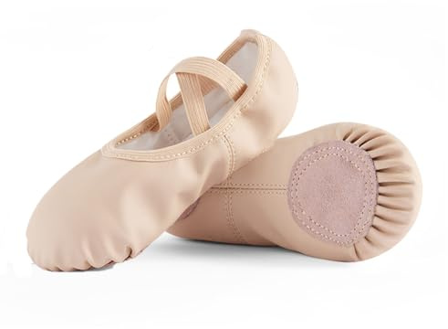 missfiona Leather Ballet Shoes Girls Dance Slippers No Tie | Split Sole,Kids, Toddlers,Women,Beginner Ballet Pumps