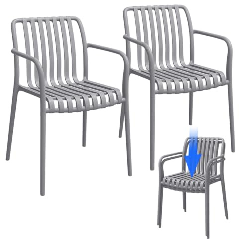 STEELSØN Pincoya Gartenstühle 2er Set, Grau, stapelbar, wetterfest, 120 kg | Outdoor Loungesessel, UV-beständig, Balkonstuhl, Gartensessel aus Kunststoff, Armlehnenstuhl Garten/Balkon, Terrassenstuhl