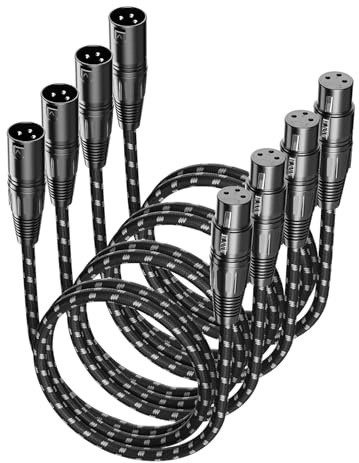 VANDESAIL XLR Cables 0.9m / 3ft 4 Pack, Nylon Braided XLR Microphone Cable | Male to Female, Oxygen-Free Copper (OFC),Balanced 3-Pin, Short Audio Mic Lead for Studio, Speaker, Recording,Mixer, PA