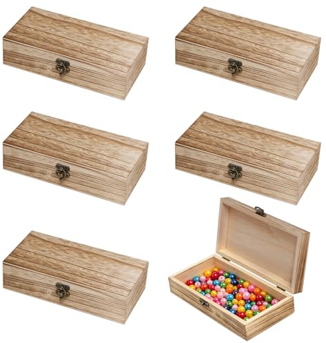 Sixfolo Holzkiste mit Deckel 20x10x5cm 6 Stück | Kleine Holzschachtel mit Deckel zum Bemalen,Schatztruhe Holz Natur Rechteckig für DIY basteln,Aufbewahrungsbox