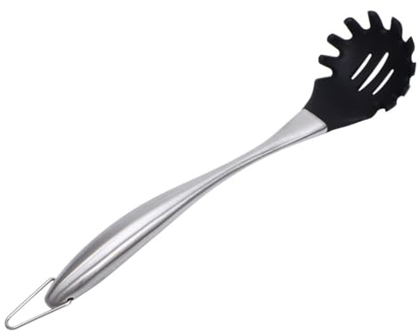 HEMOTON Cucchiaio Scolapasta Resistente al Calore in Silicone Nero Foro per Appendere, Utensile da Cucina per Ristorante e Casa