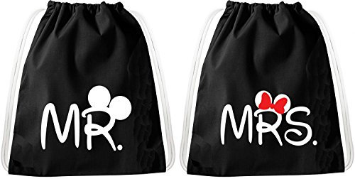 Turnbeutel Set für Paare & Freunde / 20 Designs/Sambosa Turnbeutel mit Spruch/Beutel: Schwarz/Rucksack/Jutebeutel/Sportbeutel/Hipster/Collegebag/Sportbeutel, Bag:Mr Mrs