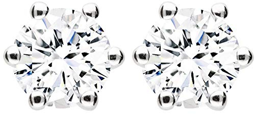 LÖB Damen Ohrstecker 925 Silber rhodiniert mit Zirkonia Strass Stein Stecker Diamant Form Ohrringe Stecker Rund Klein Weiß 6mm