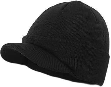 Home Prefer Men's Beanie Hat for Winter Knitted Hat with Bill Daily Beanie Cap Black