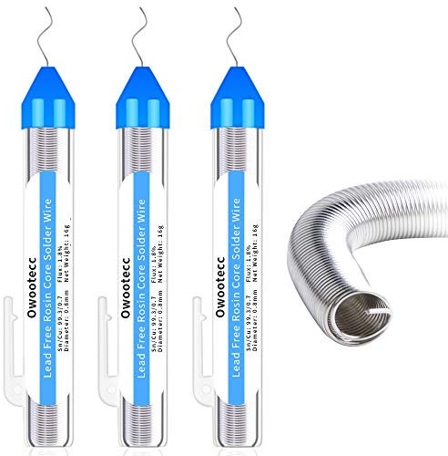 Owootecc bleifreies Lötzinn, bleifreier Löt draht mit Kolophonium kern (Sn99,3 Cu0,7 Flux 1,8% /0,8mm,48g 3 Stück) zum Elektrolöten und DIY