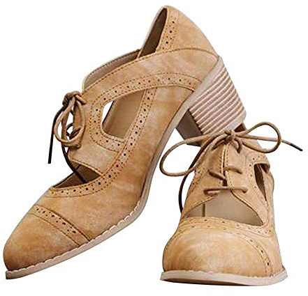 JITUUE Oxford Shoes for Women Chunky Heels Brogue Leather Saddle Dress Shoes Lace up Vintage Wingtip Ankle Boots Brown 9 US