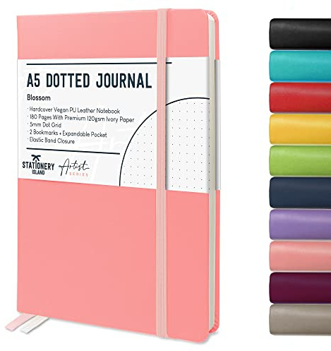 Stationery Island Anteckningsbok A5 – Hårt Omslag Prickig Anteckningsblock – Blomma – 180 Sidor Bullet Dotted Journal Anteckningsbok – Resedagbok 120 gsm Papper – För Resor, Ritning och Skissning